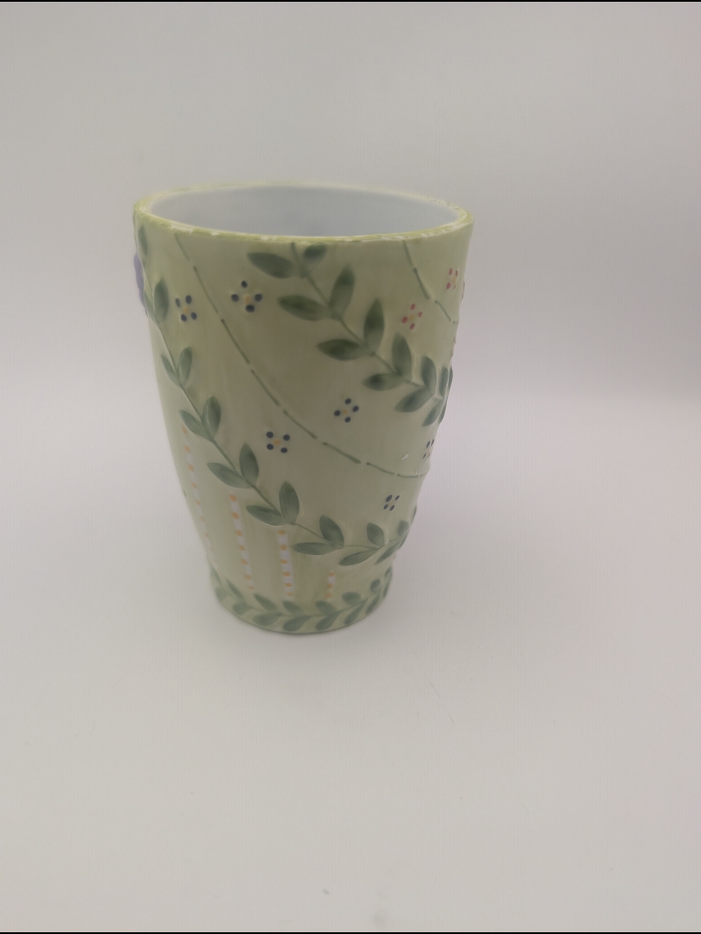Hand-Painted Floral Ceramic Tumbler - Light Green